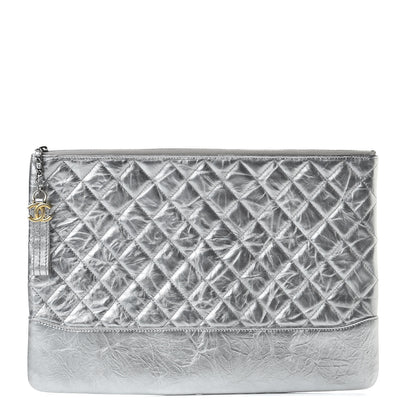 Chanel Metallic Aged Calfskin Quilted Large Gabrielle Cosmetic Case Silver 1 of 7
