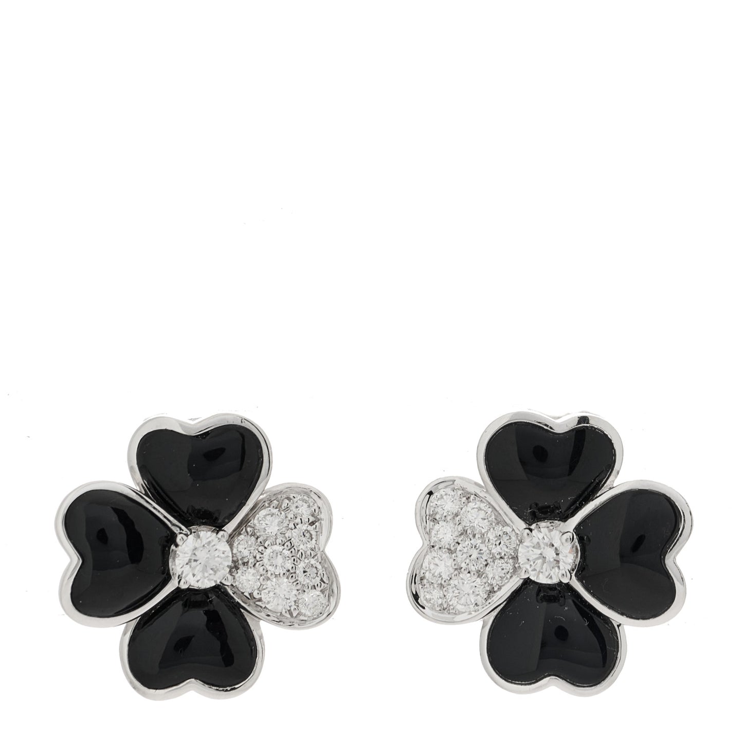 18K White Gold Diamond Black Onyx Small Cosmos Earrings