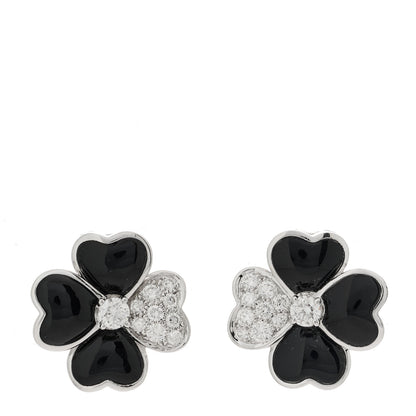 Van Cleef & Arpels 18K White Gold Diamond Black Onyx Small Cosmos Earrings 1 of 5