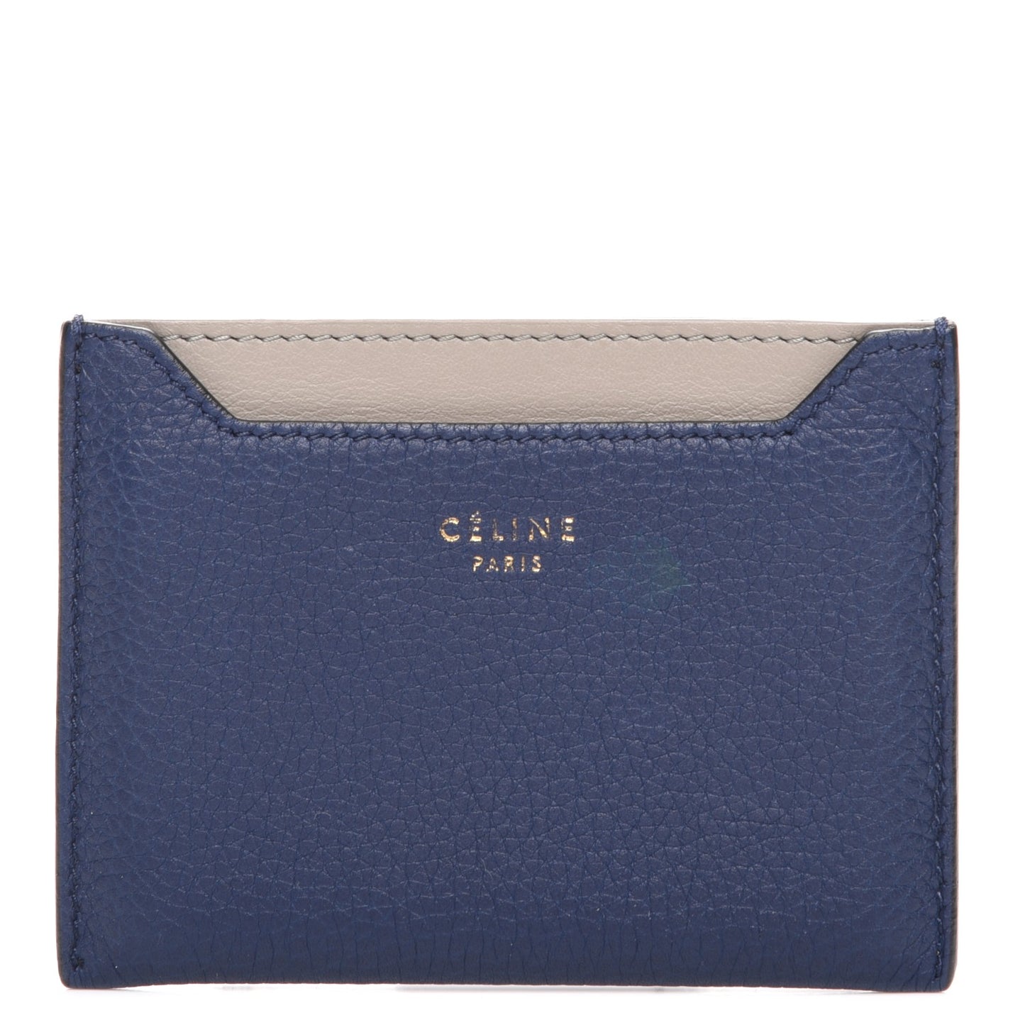 Baby Drummed Calfskin Bi-Color Card Holder Marine Stone