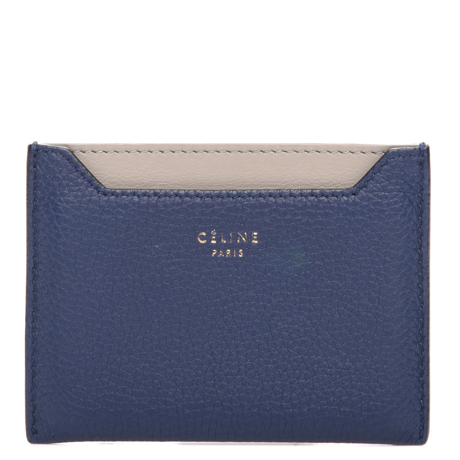 Celine Baby Drummed Calfskin Bi-Color Card Holder Marine Stone 1 of 8