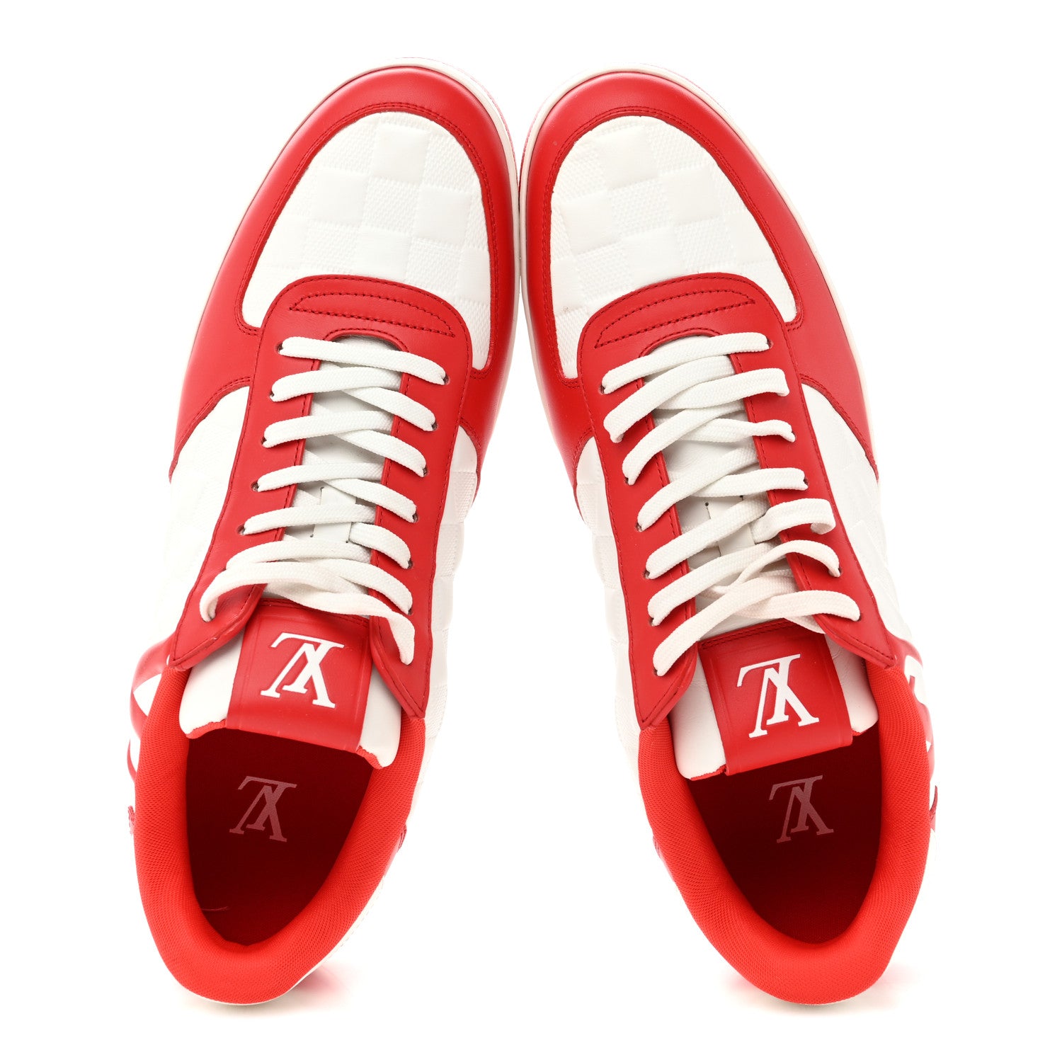 Louis Vuitton Calfskin Maxi Damier Mens Rivoli Sneakers 10 Red