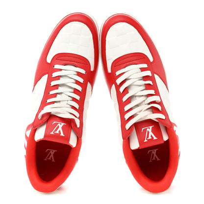 Louis Vuitton Calfskin Maxi Damier Mens Rivoli Sneakers 10 Red White 2 of 9