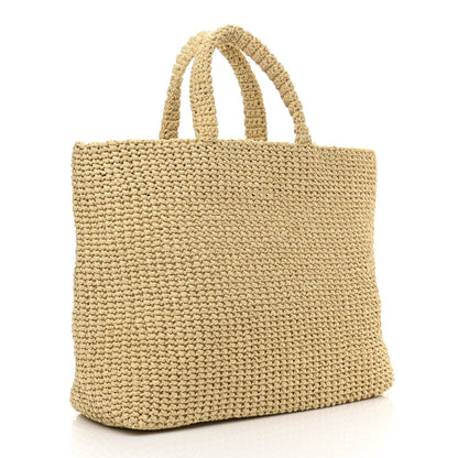 Prada Yarn Raffia Effect Crochet Embroidered Logo Tote Naturale 3 of 10