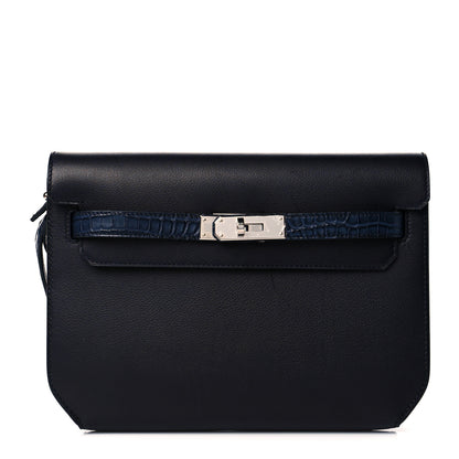 Hermes Evergrain Matte Alligator Kelly Depeches 25 Pouch Black Bleu Nuit 1 of 12