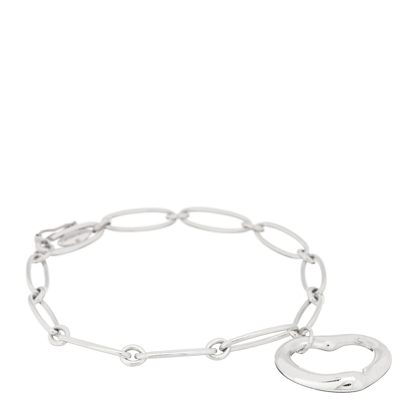 Sterling Silver Elsa Peretti Open Heart Oval Link Charm Bracelet