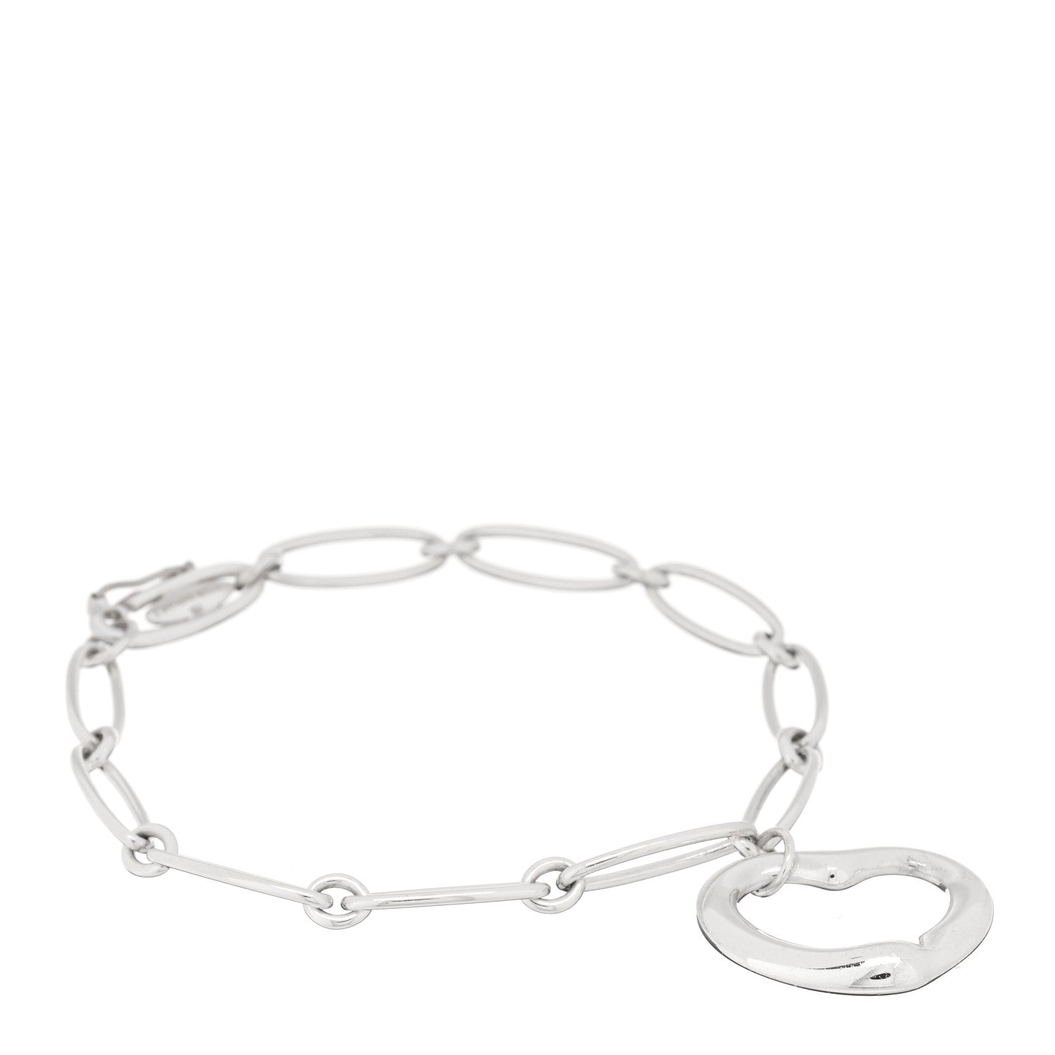 Tiffany Sterling Silver Elsa Peretti Open Heart Oval Link Charm Bracelet 1 of 4