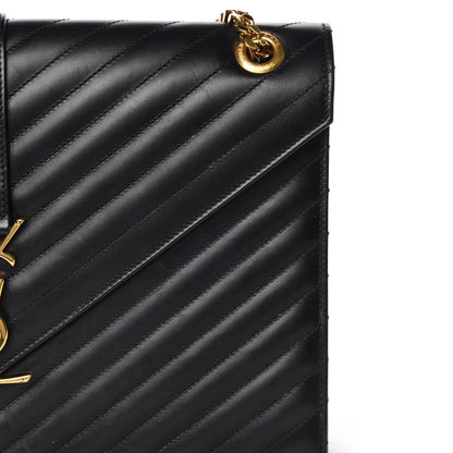 Saint Laurent Smooth Calfskin Matelasse Chevron Large Monogram Satchel Black 11 of 14