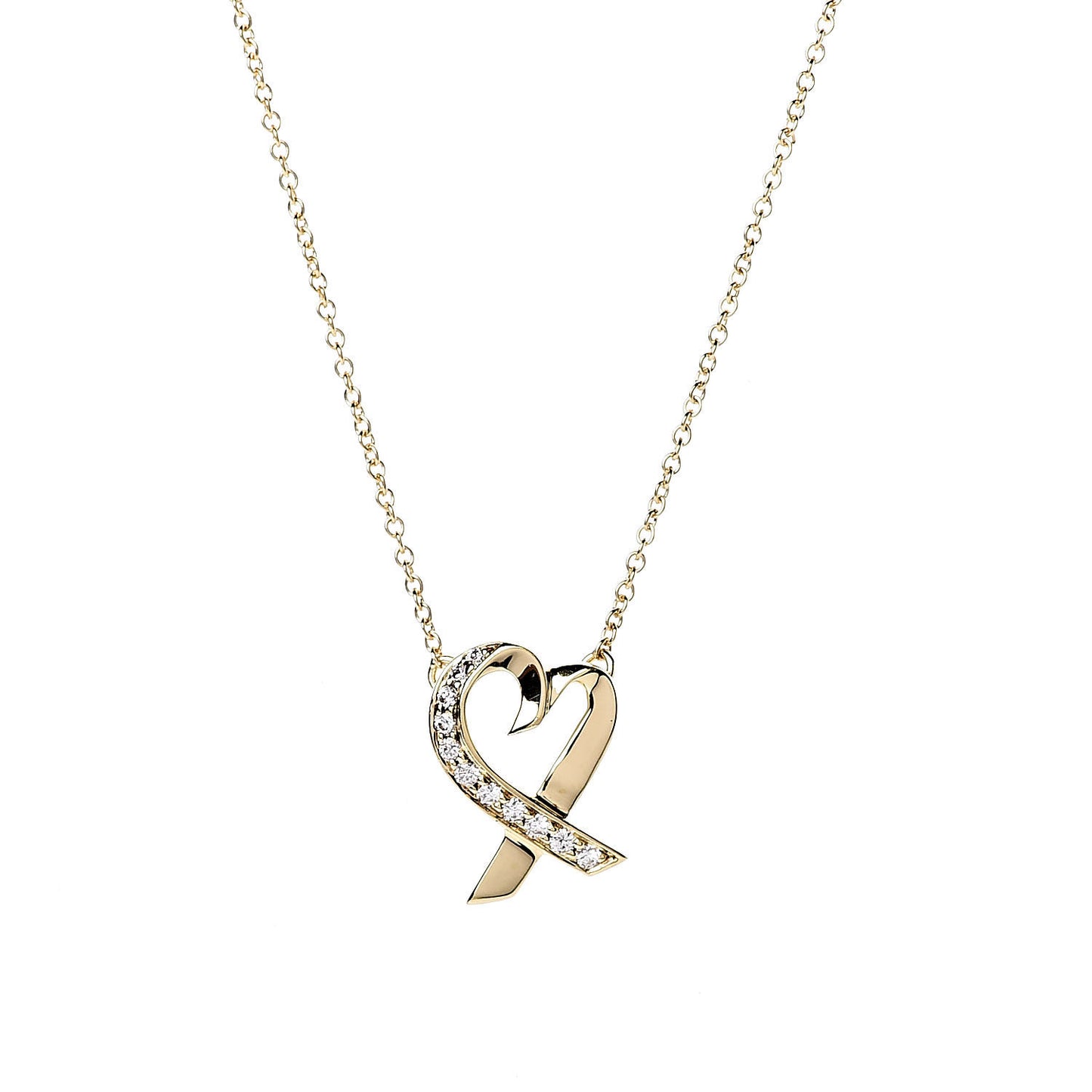 18K Yellow Gold Diamond Small Paloma Picasso Loving Heart Pendant Necklace