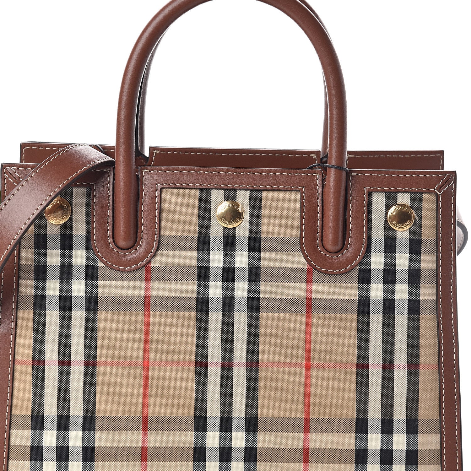 Burberry Calfskin Vintage Check Mini Two Handle Title Bag Archive Beige 5 of 7