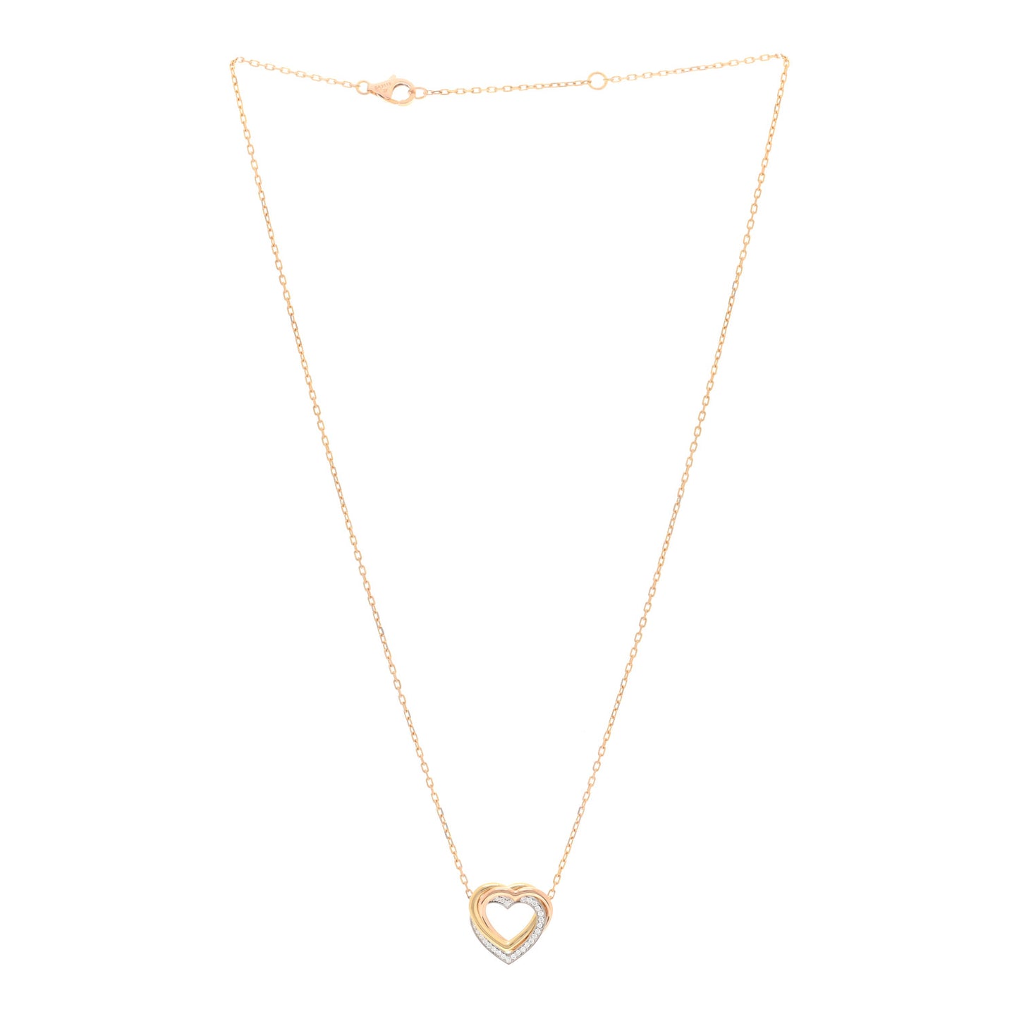 18K Pink Yellow White Gold Diamond Trinity Heart Paved Pendant Necklace