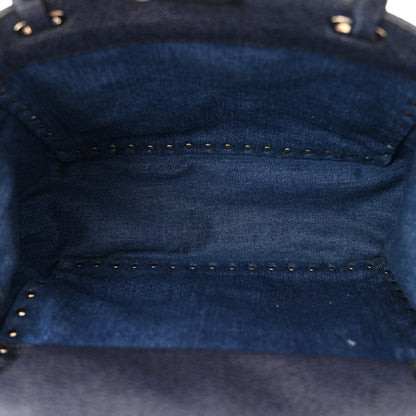 Valentino Garavani Denim Butterfly Embroidered Small Rockstud Tote Light Denim Multicolor 5 of 12