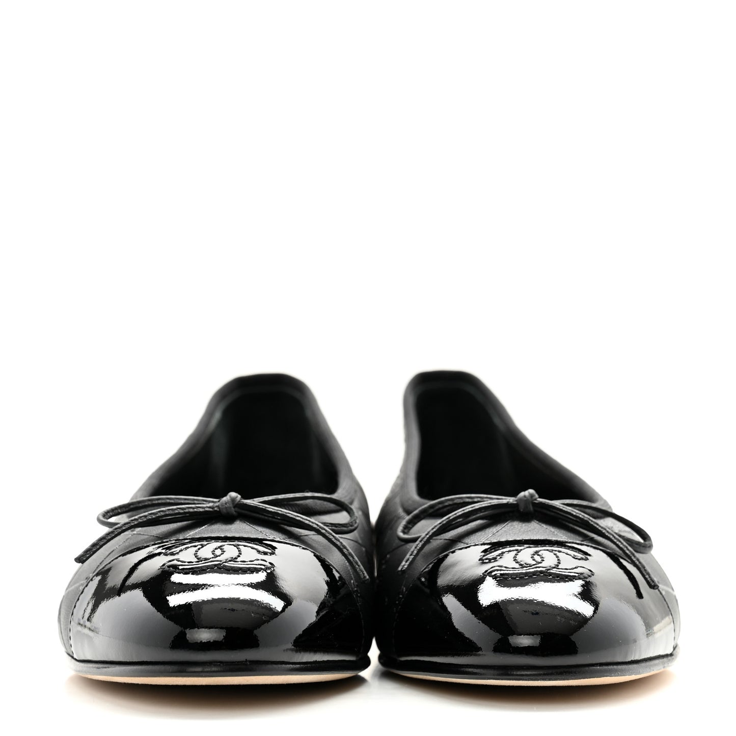 Printed Lambskin Patent Cap Toe Ballerina Flats 38 Black