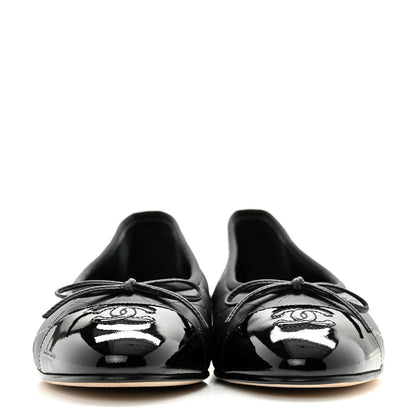 Chanel Printed Lambskin Patent Cap Toe Ballerina Flats 38 Black 2 of 11