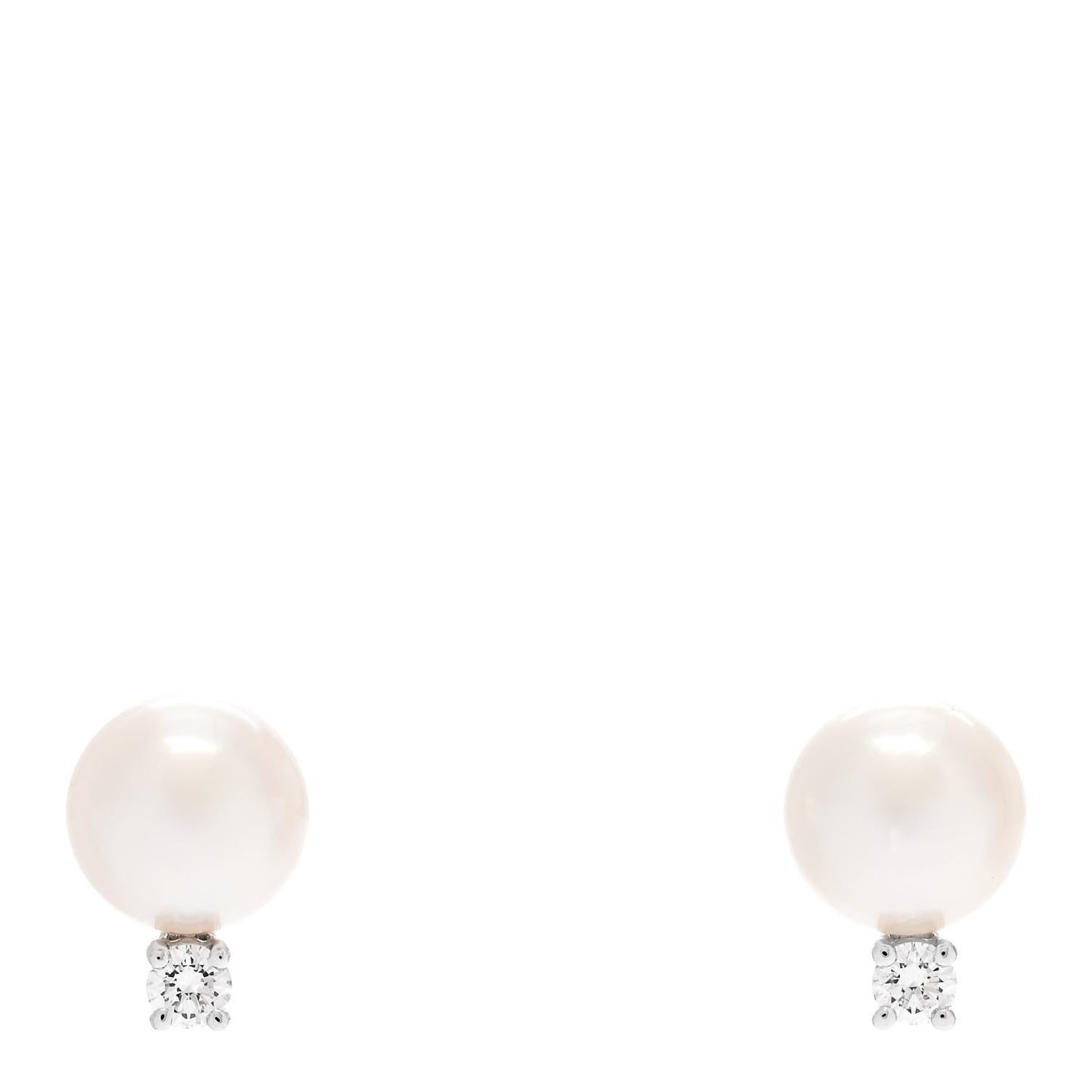 18K White Gold Diamond Akoya Pearl 7-7.5mm Stud Earrings