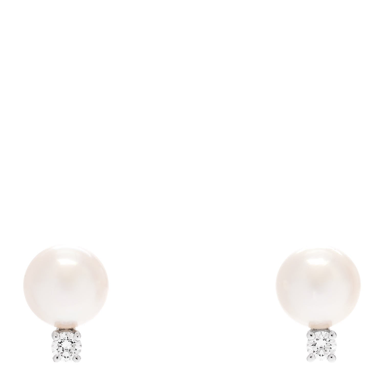 Mikimoto 18K White Gold Diamond Akoya Pearl 7-7.5mm Stud Earrings 1 of 5
