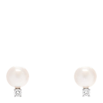 Mikimoto 18K White Gold Diamond Akoya Pearl 7-7.5mm Stud Earrings 1 of 5