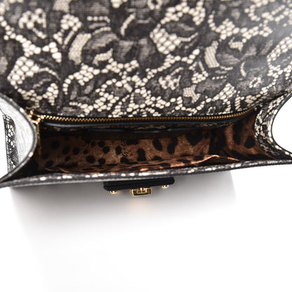 Dolce & Gabbana Lace Printed Calfskin Lucia Top Handle Bag Black 5 of 6