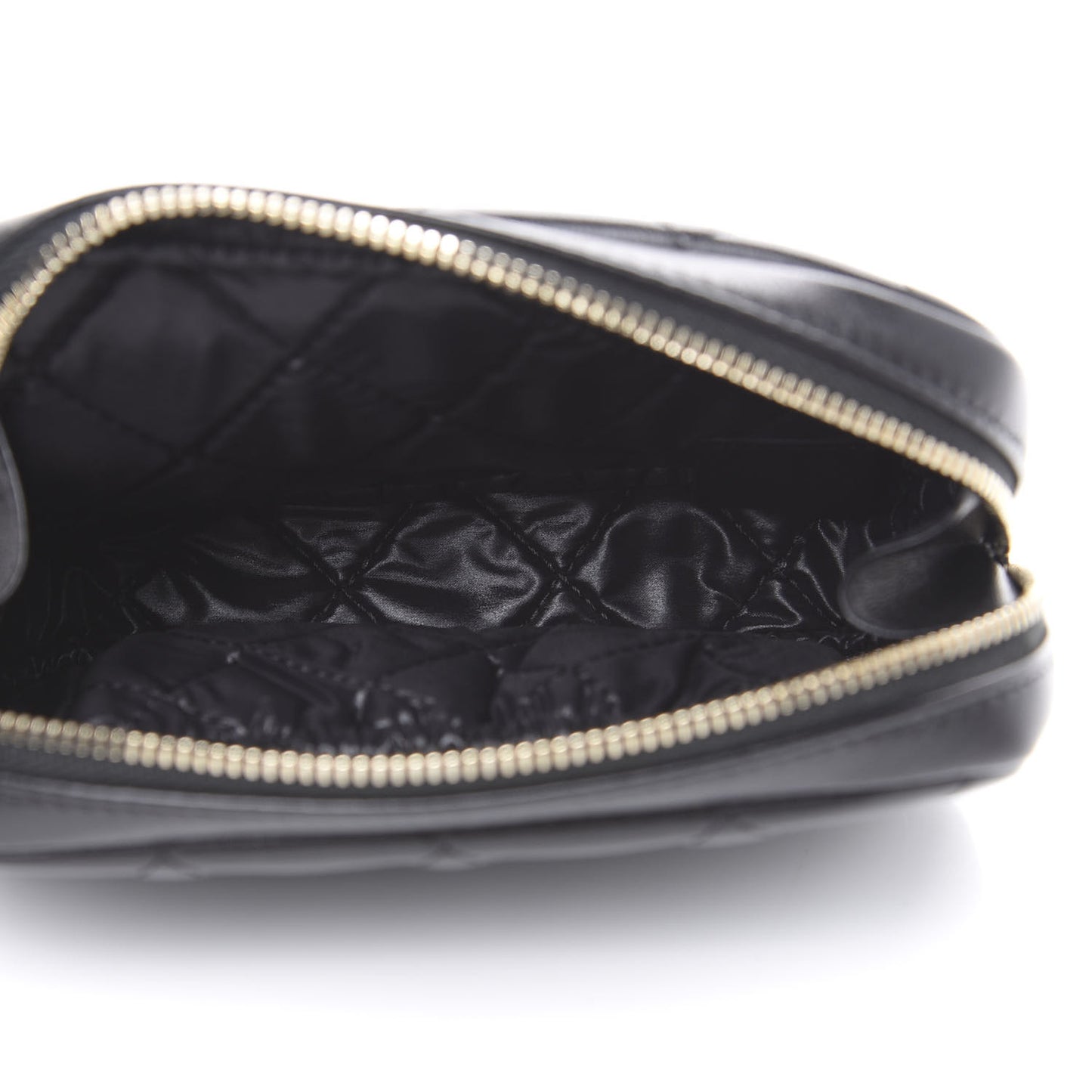 Lambskin Quilted Small Curvy Pouch Cosmetic Case Black