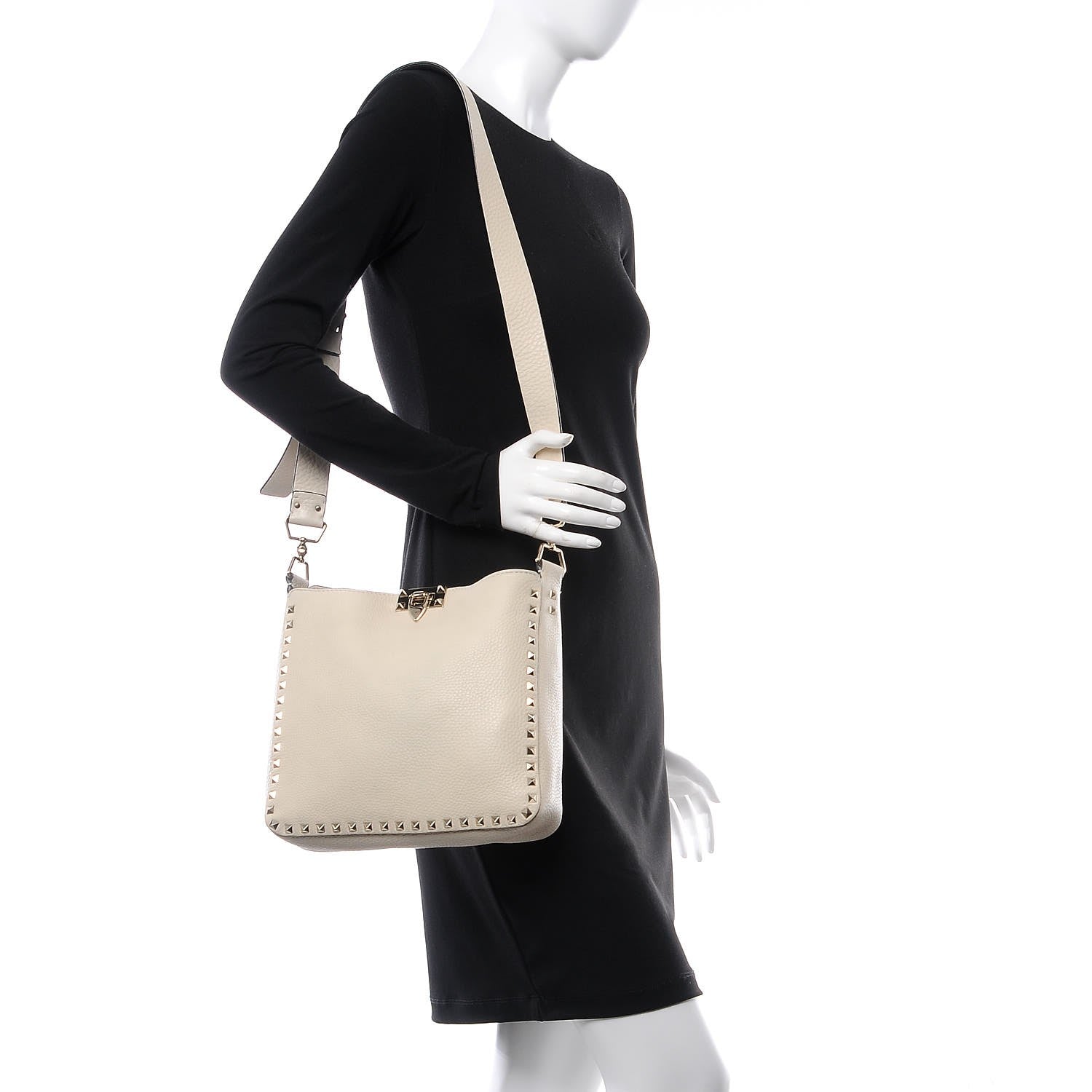 Valentino Garavani Pebbled Calfskin Small Rockstud Flip-Lock Messenger Bag Light Ivory 2 of 7