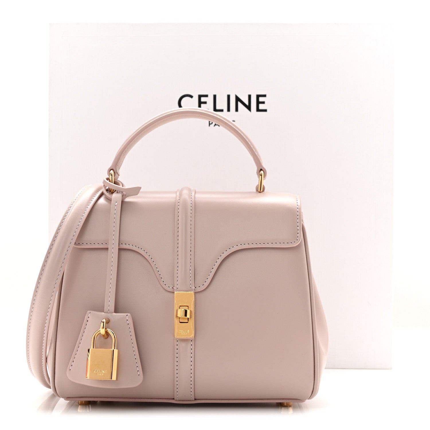 Celine Satinated Calfskin Mini 16 Top Handle Bag Bleached Pink 12 of 12