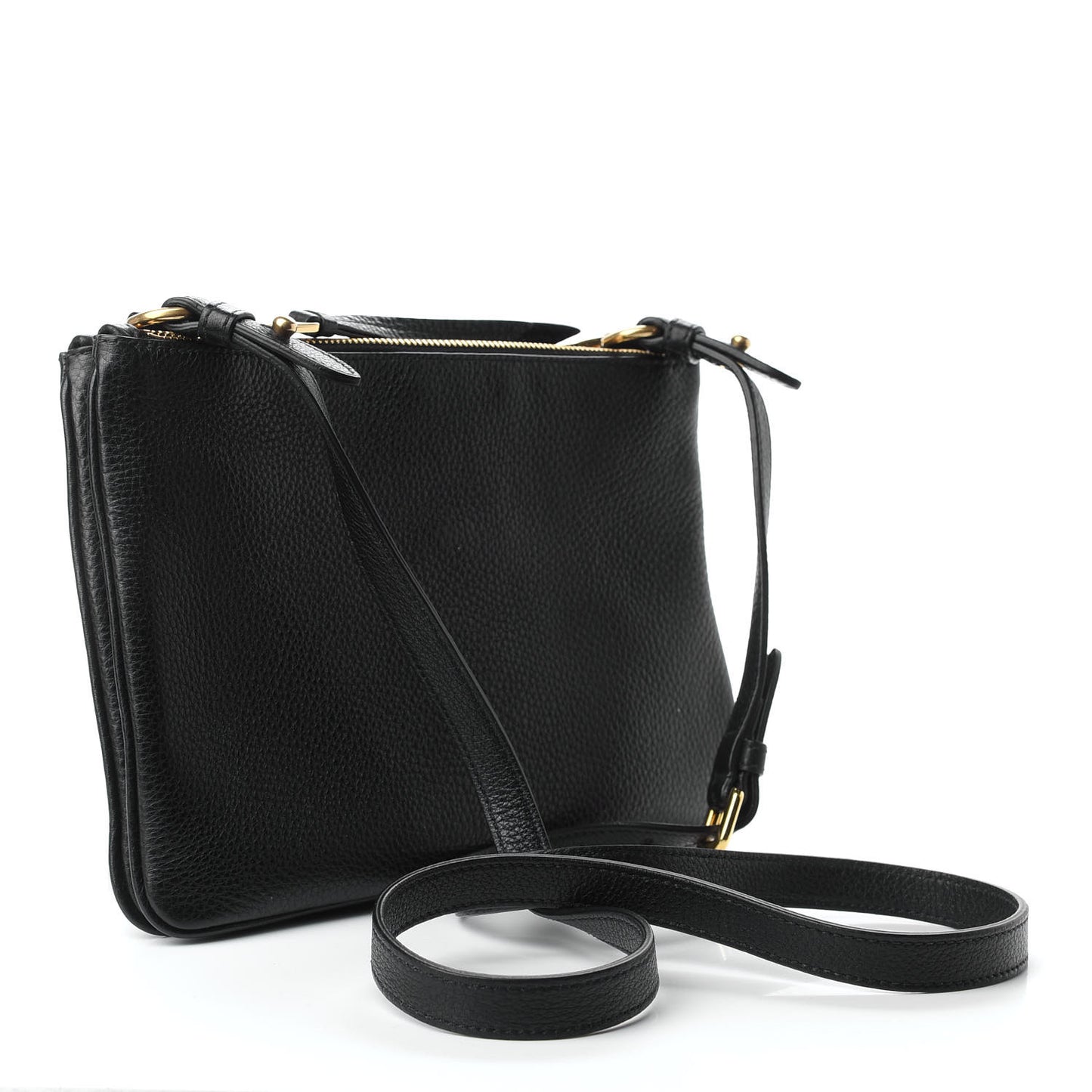 Vitello Daino Double Zip Crossbody Bag Black