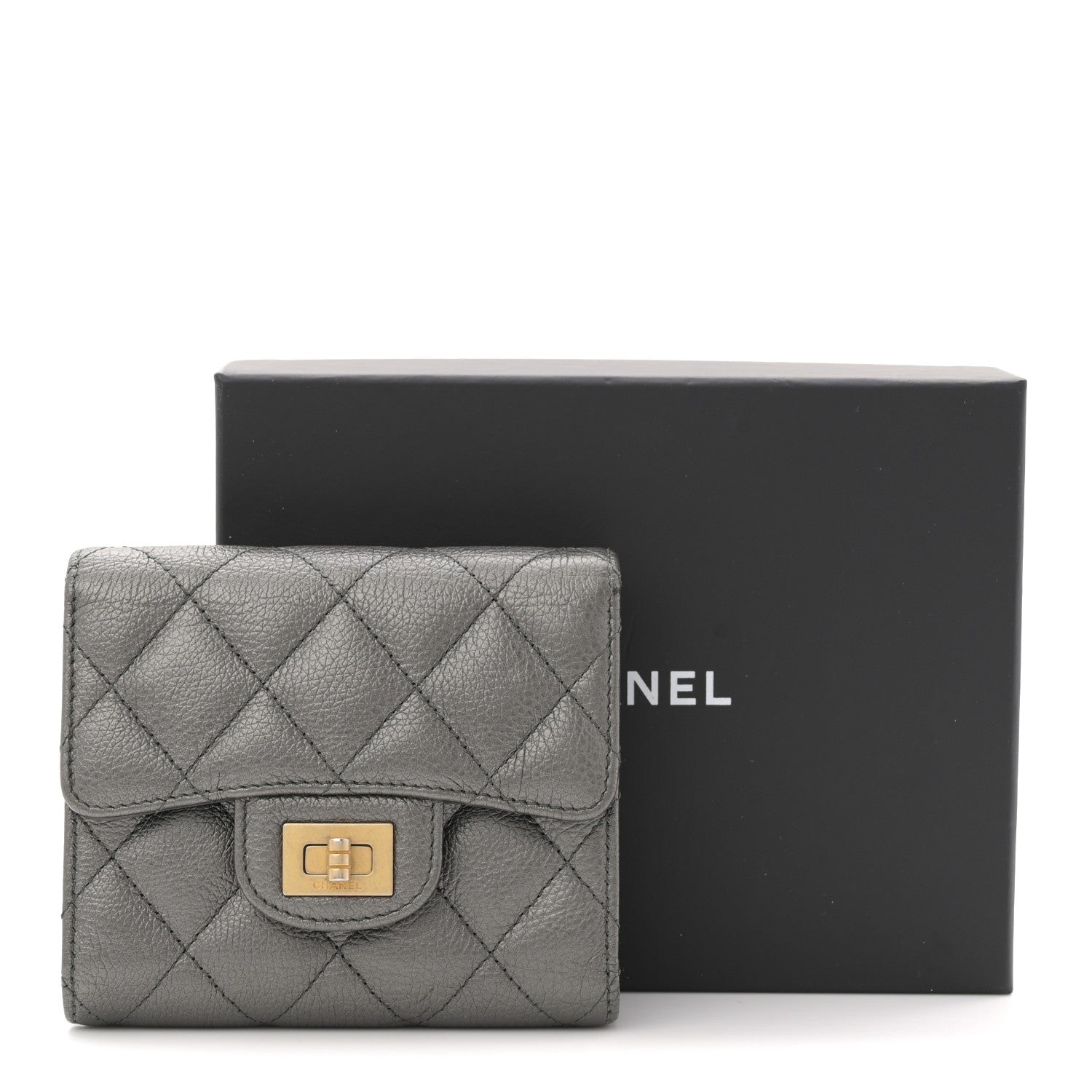 Chanel Metallic Calfskin Quilted Reissue Flap Card Holder Wallet Dark Grey 8 of 8