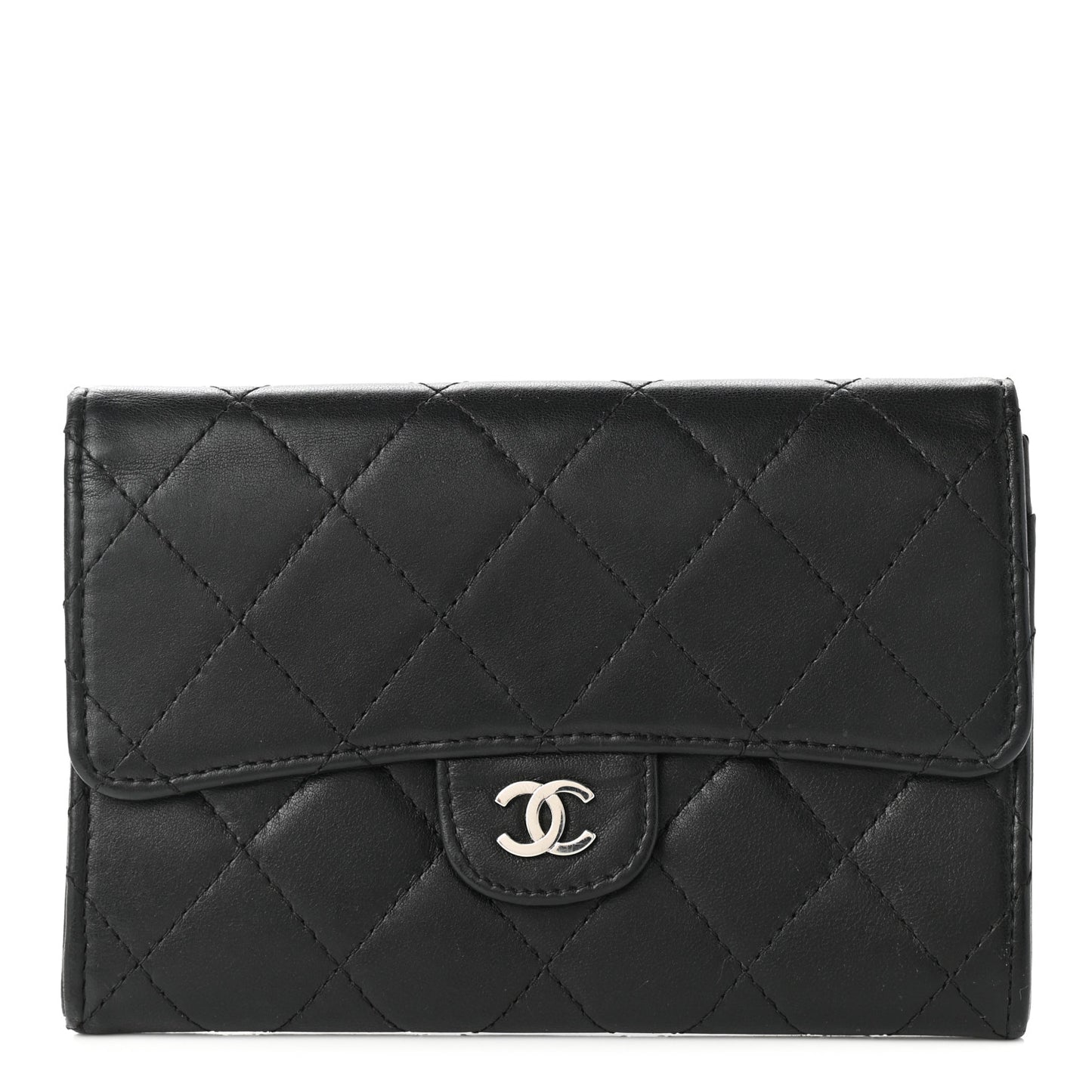 Lambskin Quilted Small Flap Wallet Black