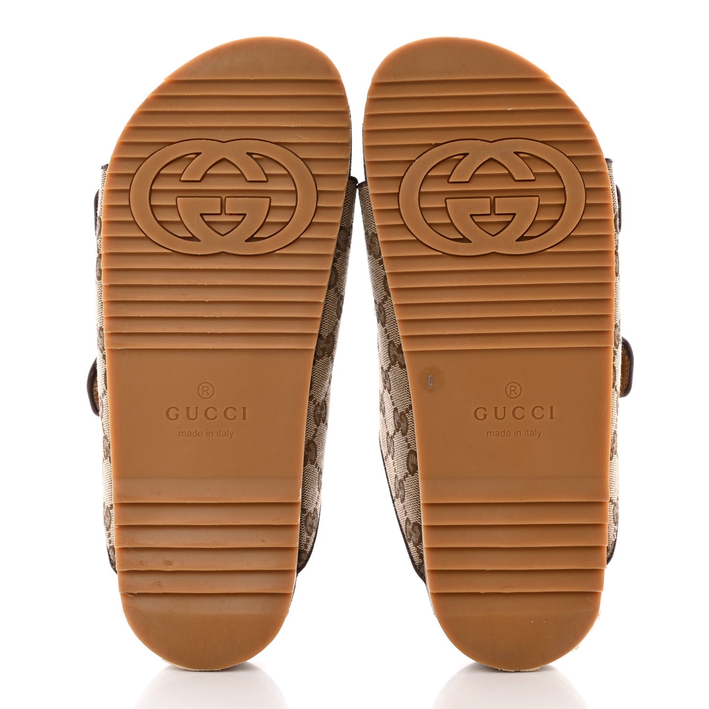 GG Monogram Lavaredo Eco Fabric Mens Slide Sandals With Straps 8 Beige Ebony Light Brown