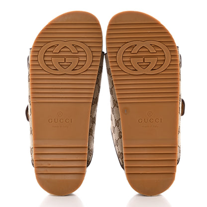 Gucci GG Monogram Lavaredo Eco Fabric Mens Slide Sandals With Straps 8 Beige Ebony Light Brown 5 of 20