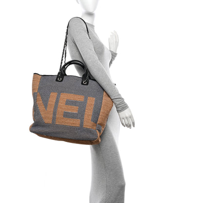 Chanel Mixed Fibers Large Shopping Bag Blue Beige 2 of 10