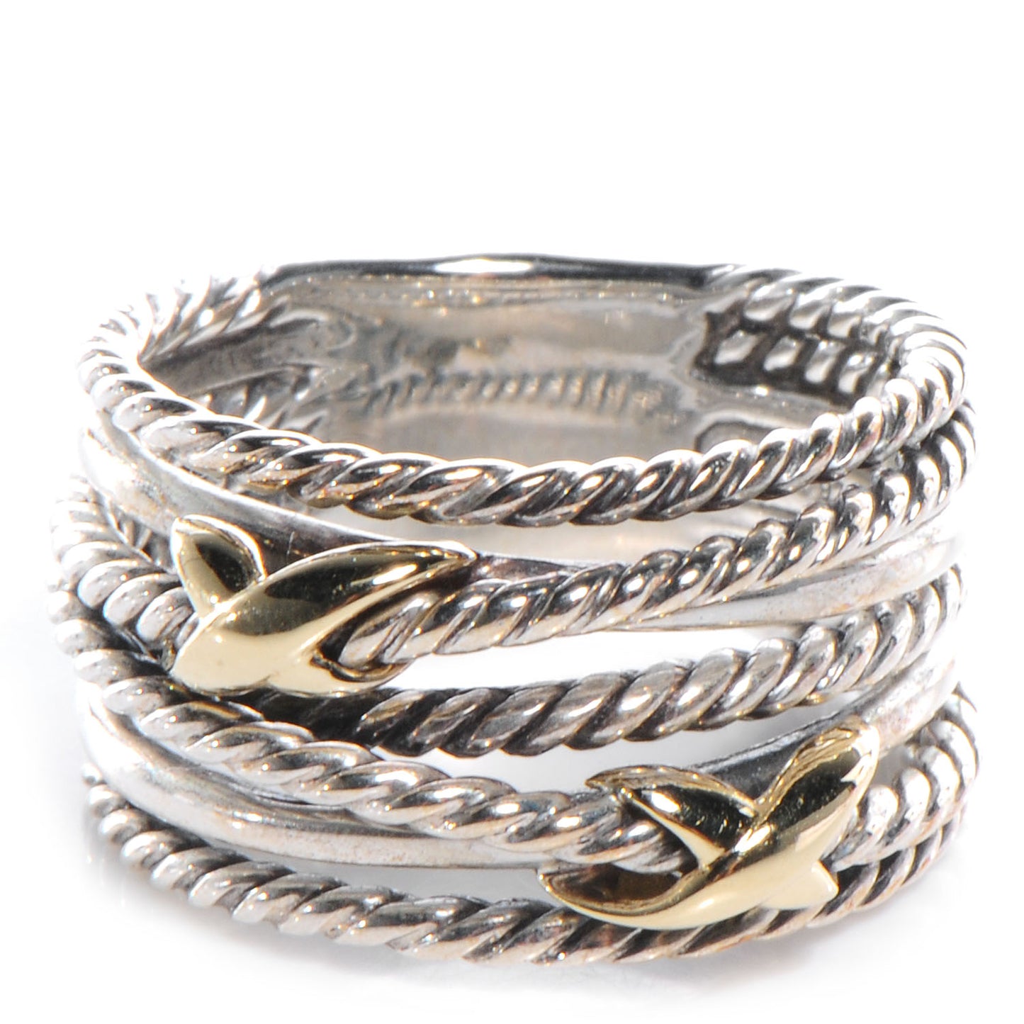 18k Gold Sterling Silver Double X Crossover Ring 8.5