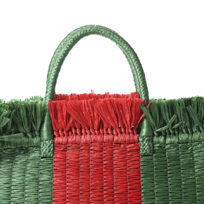 Gucci Raffia Linen Web Cestino Tote Bag Red Green 11 of 11