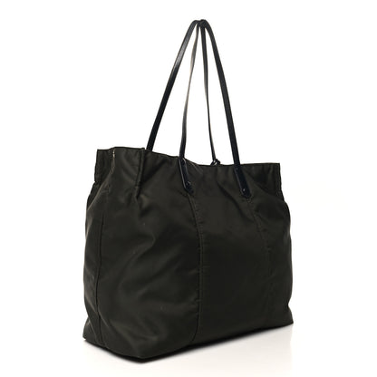 Prada Tessuto Nylon Glace Calfskin Etiquette Tote Militare Black 3 of 9