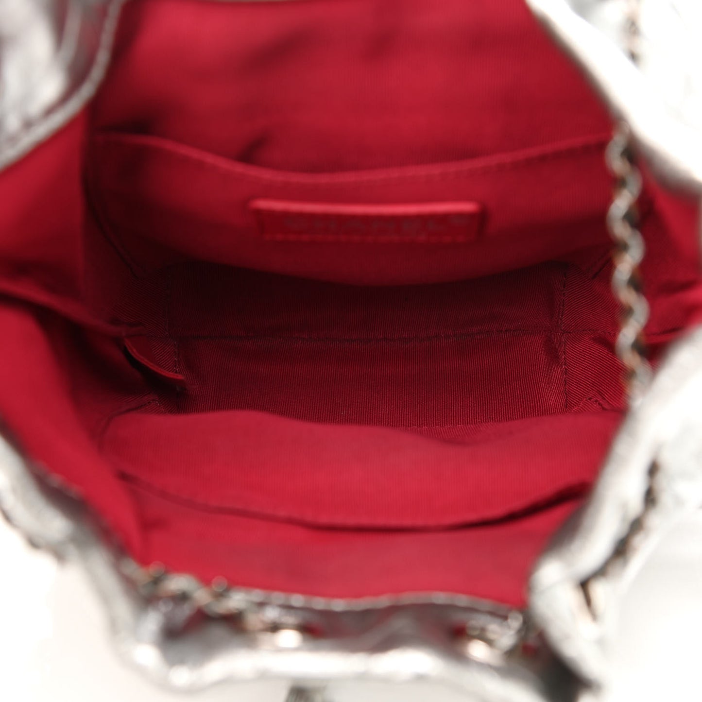 Metallic Aged Calfskin Quilted Small Gabrielle Bucket Silver