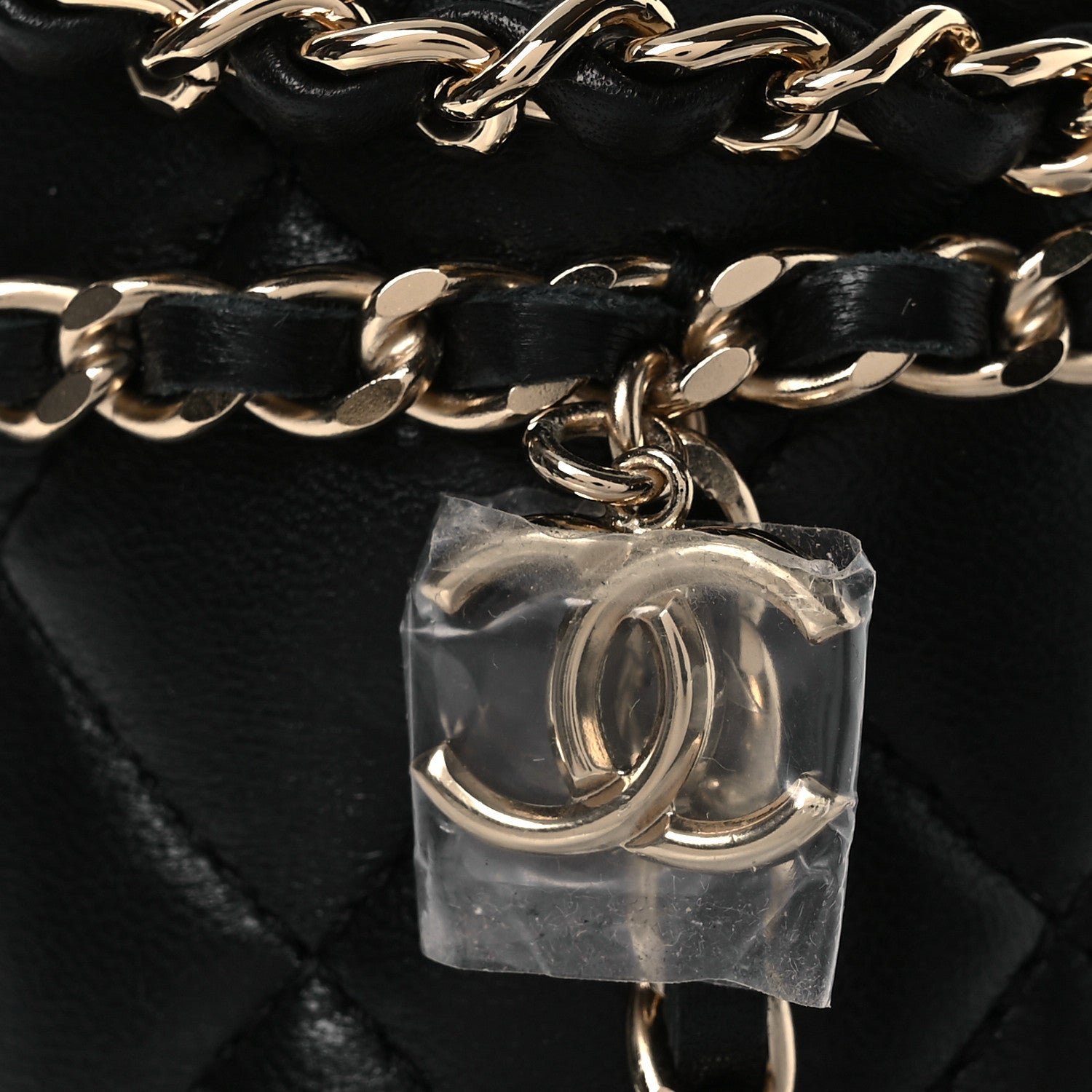 Chanel Lambskin Quilted CC To Drink Water Bottle Black Gold 11 of 12