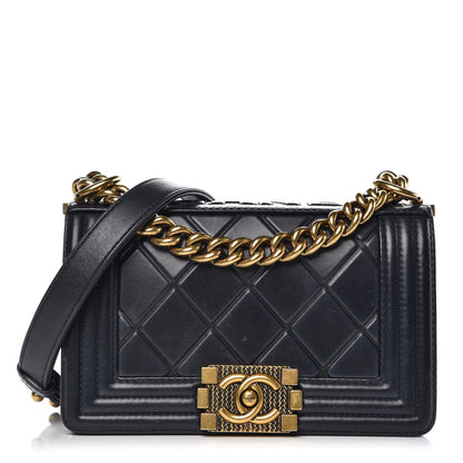 Chanel Calfskin Embossed Small Paris Salzburg Boy Flap Navy 1 of 16