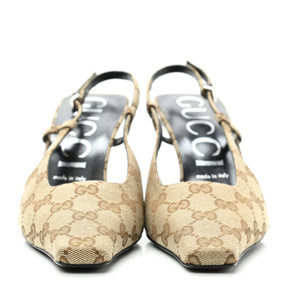 Gucci Monogram Malga Kid Square G 75mm Slingback Pumps 39 Beige Ebony New Acero 2 of 7