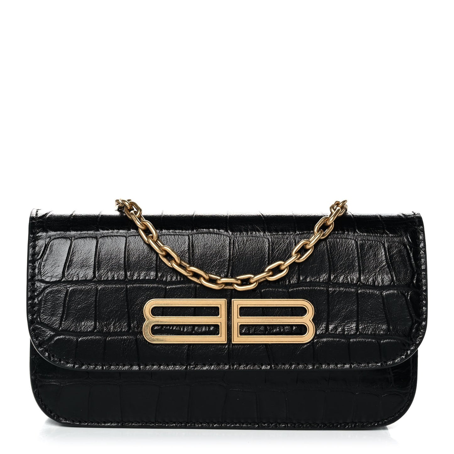 Extra Supple Calfskin Crocodile Embossed Gossip Chain Bag XS Black