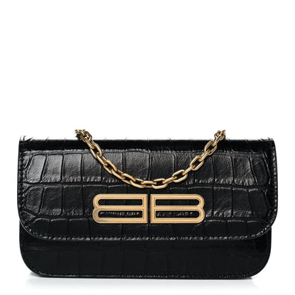 Balenciaga Extra Supple Calfskin Crocodile Embossed Gossip Chain Bag XS Black 1 of 10