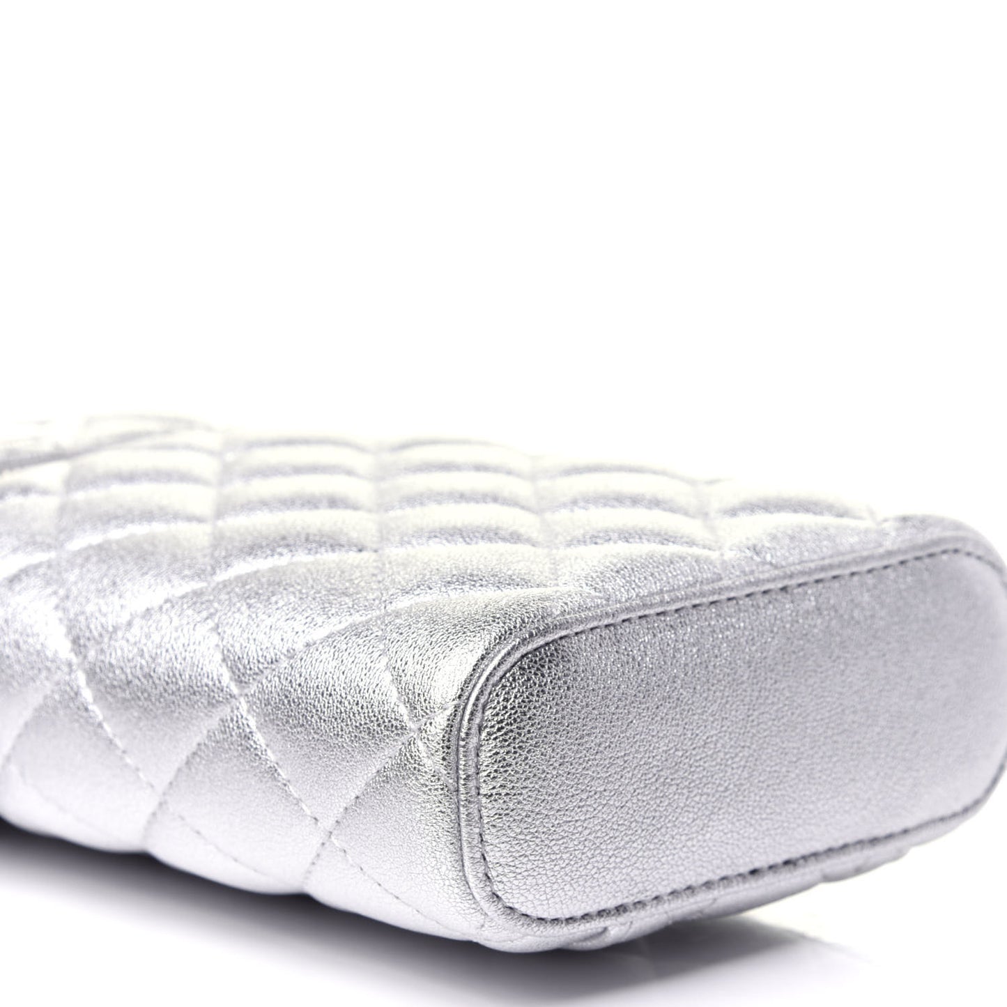 Metallic Lambskin Quilted Phone Holder With Chain Silver