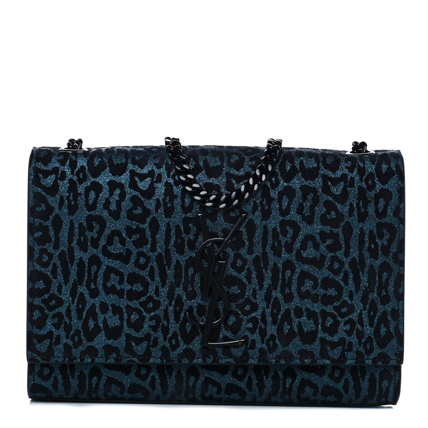 Saint Laurent Glitter Leopard Small Monogram Kate Satchel Blue 1 of 9