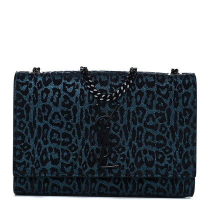 Saint Laurent Glitter Leopard Small Monogram Kate Satchel Blue 1 of 9