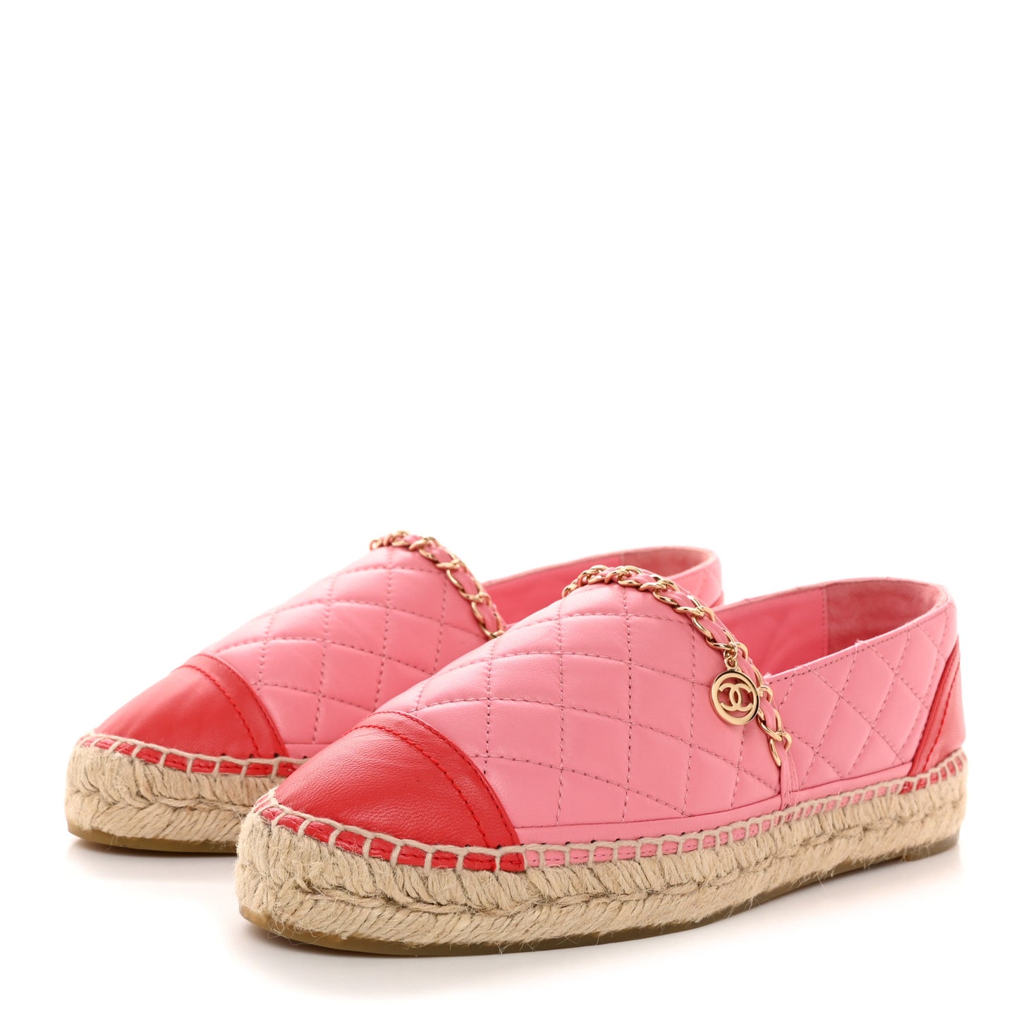 Lambskin Quilted CC Chain Espadrilles 38 Pink Red