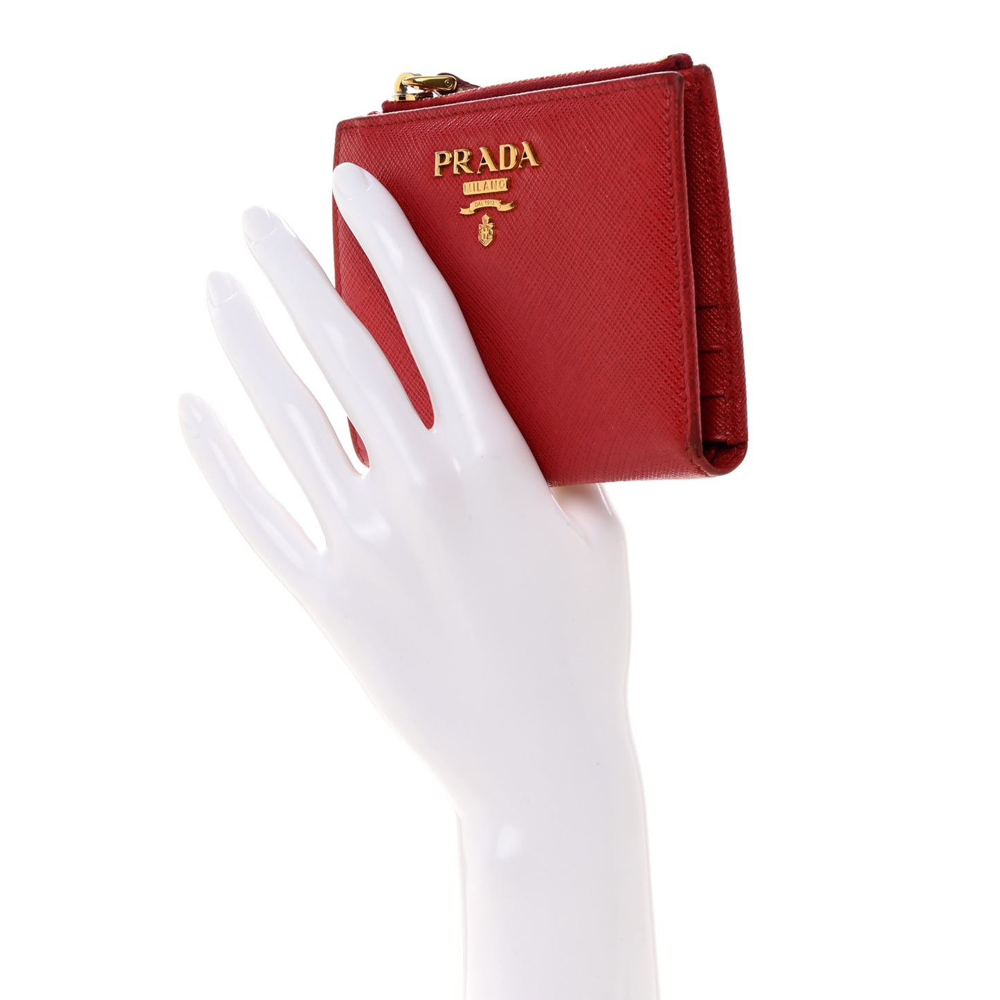 Saffiano Zip Top Compact Wallet Fuoco