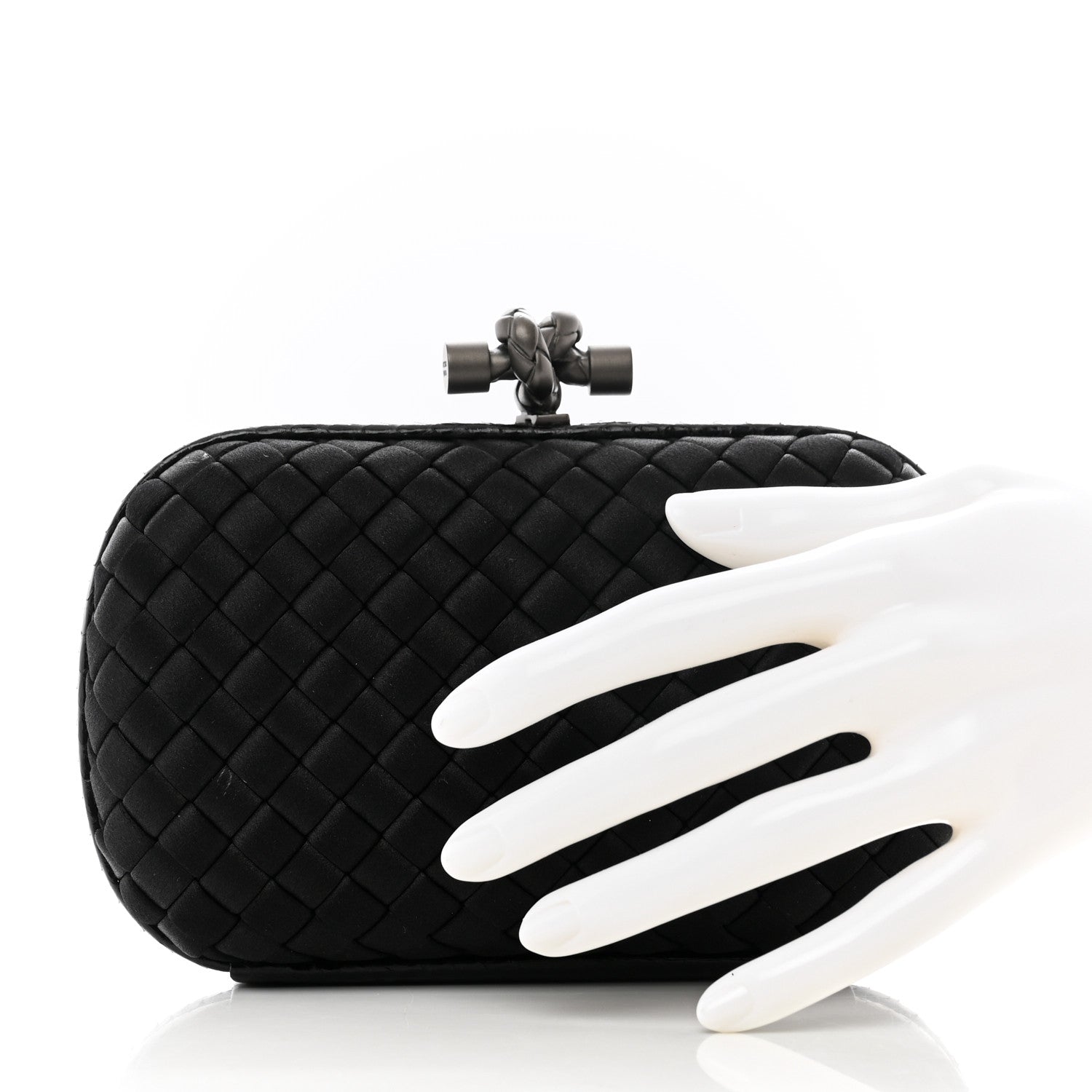 Bottega Veneta Satin Intreccio Impero Knot Clutch Black 2 of 6