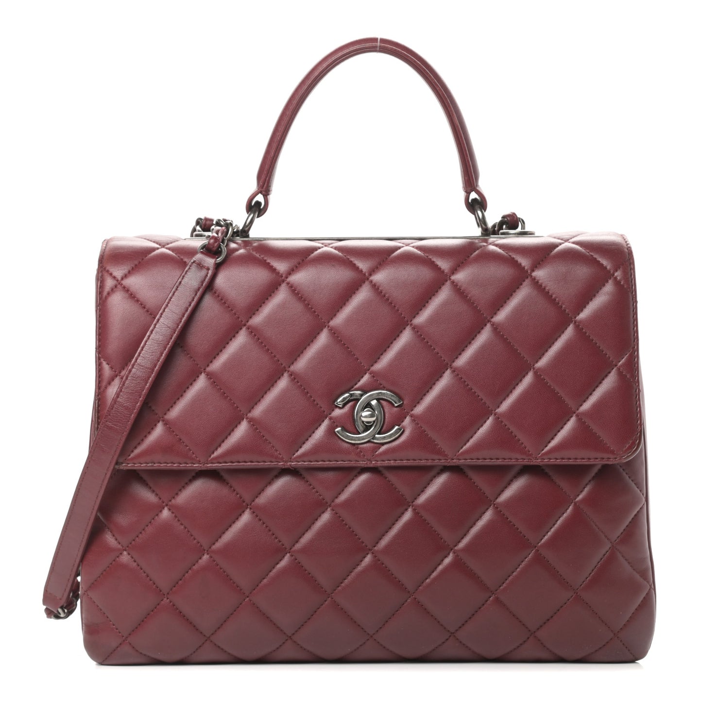 Lambskin Quilted Large Trendy CC Dual Handle Flap Bag Burgundy