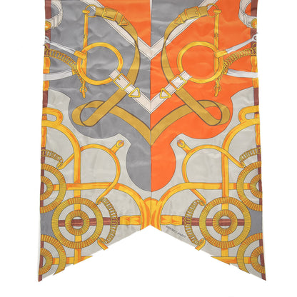 Hermes Silk Eperon D'Or Remix Maxi Twilly Orange Gris Or 5 of 5