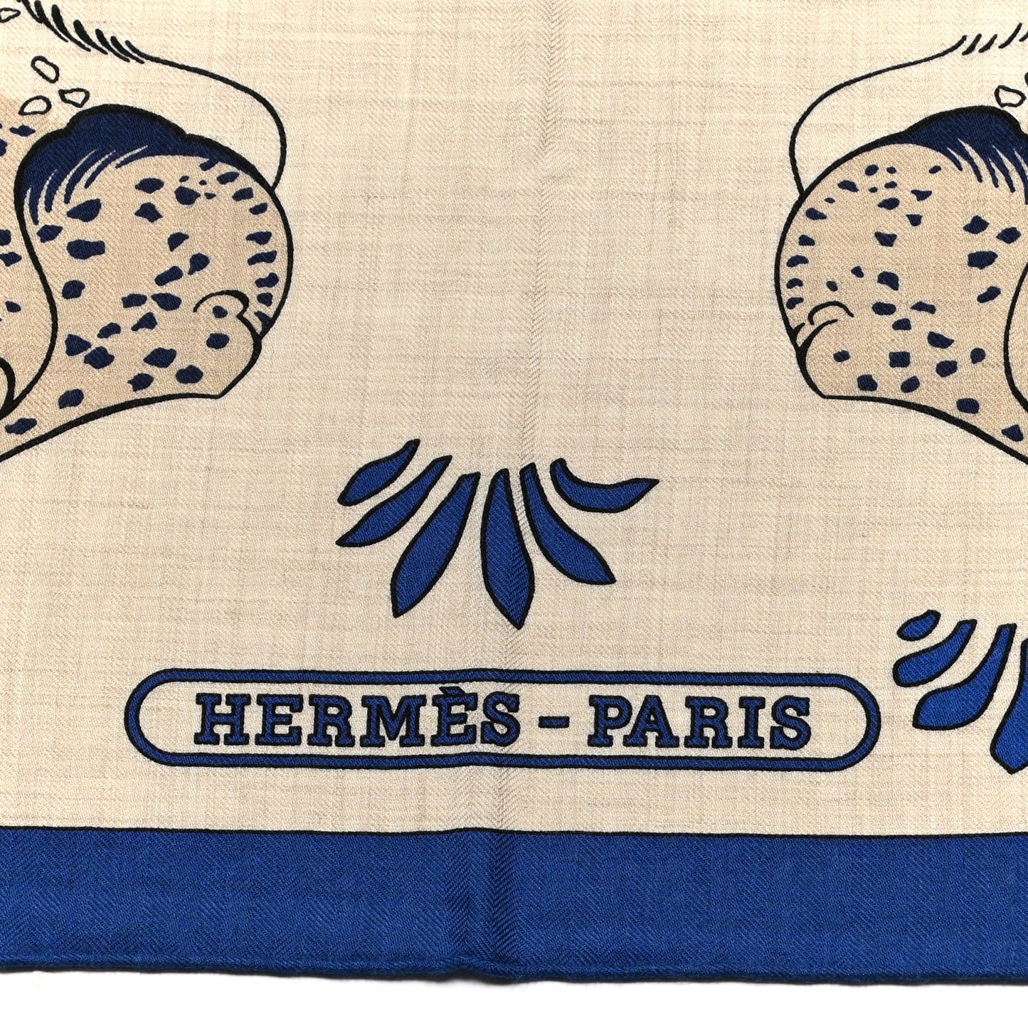Cashmere Silk Les Leopards Shawl 140 Naturel Bleu Orange