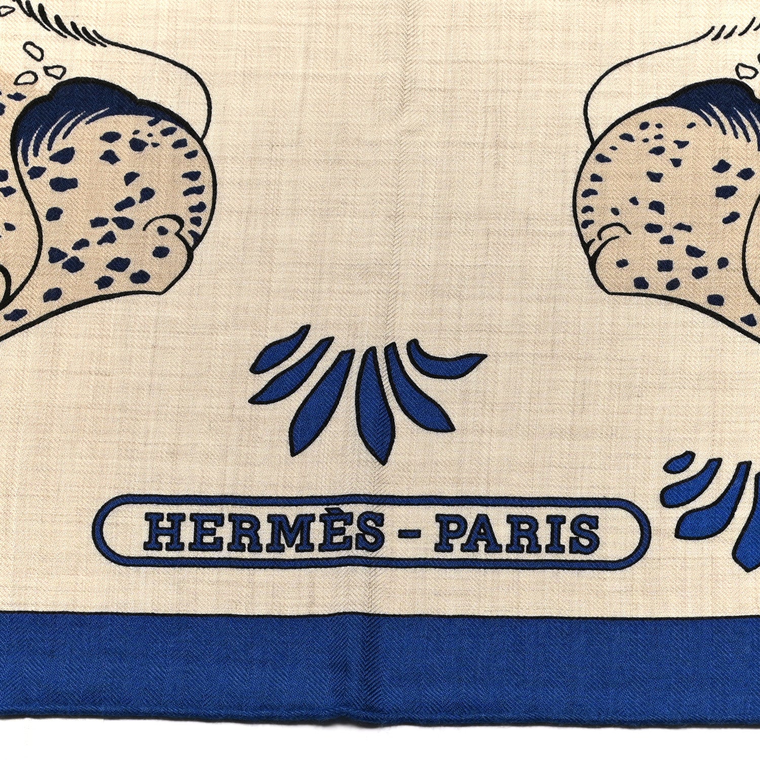 Hermes Cashmere Silk Les Leopards Shawl 140 Naturel Bleu Orange 5 of 5